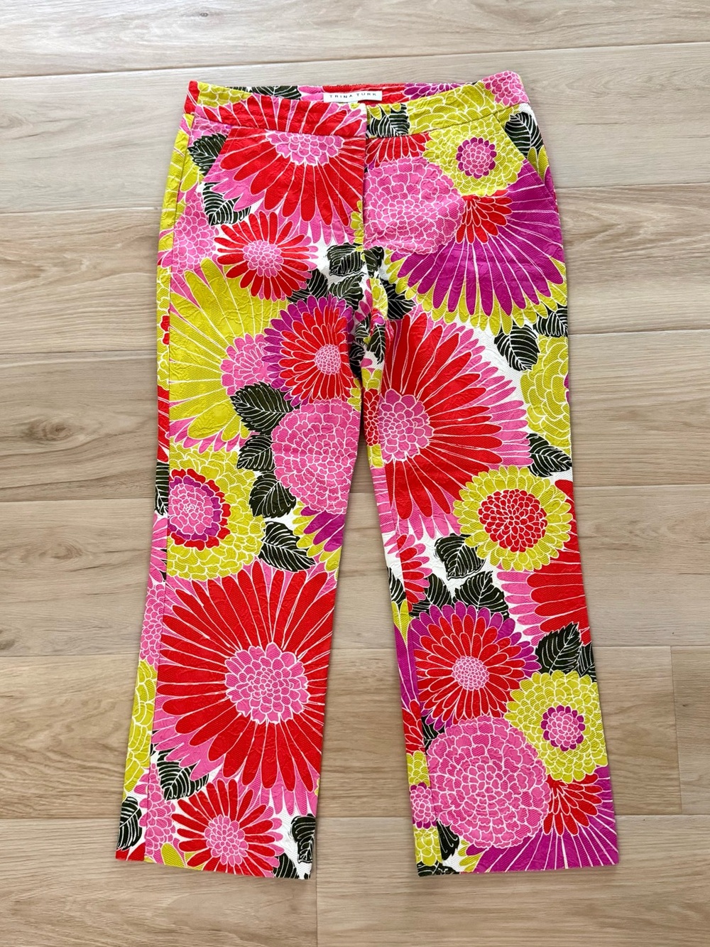 Trina Turk Floral Cotton Textured Crop Pants Size 8 Bright Multicolor Capri